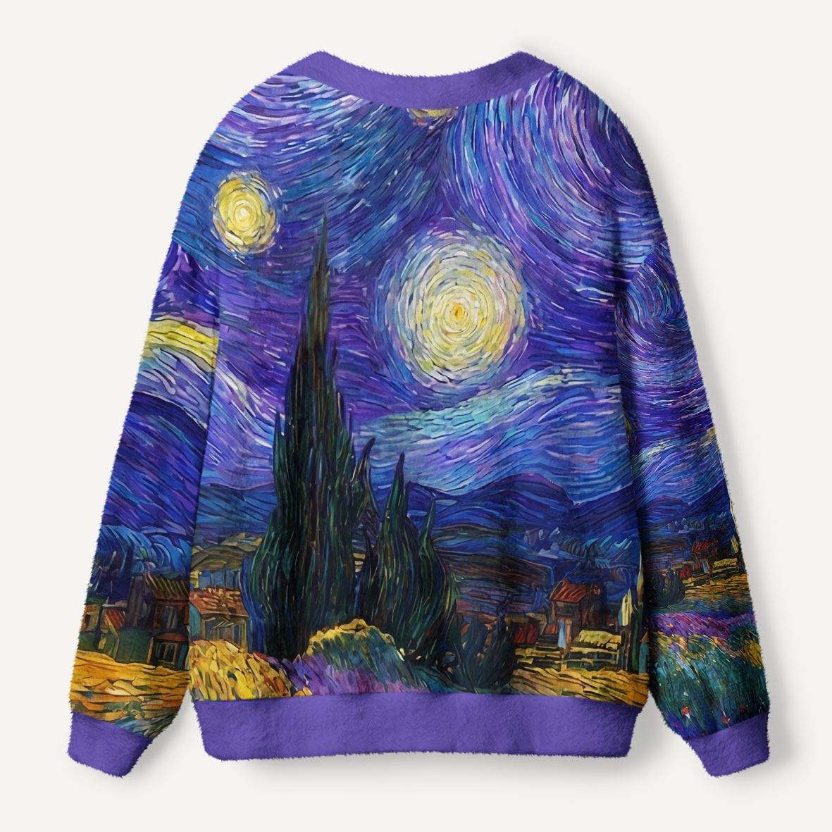Swirling Night Sky Village Landscape Premium Ugly Cardigan Sweaters