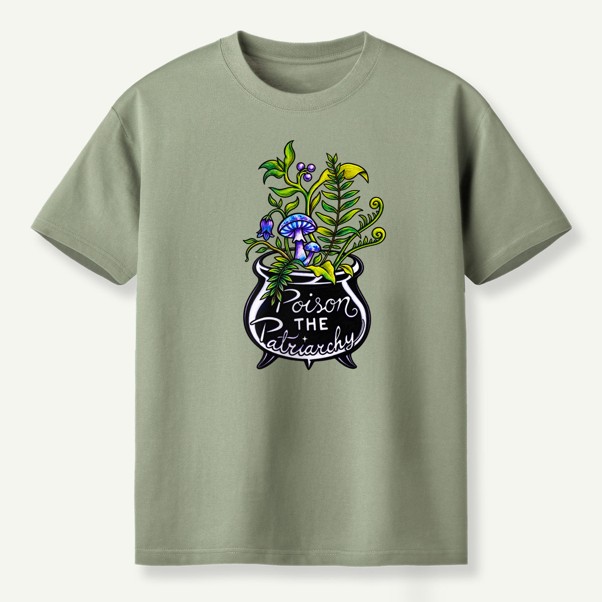 Poison The Patriarchy Mushroom Cauldron Botanical Potion T-Shirt