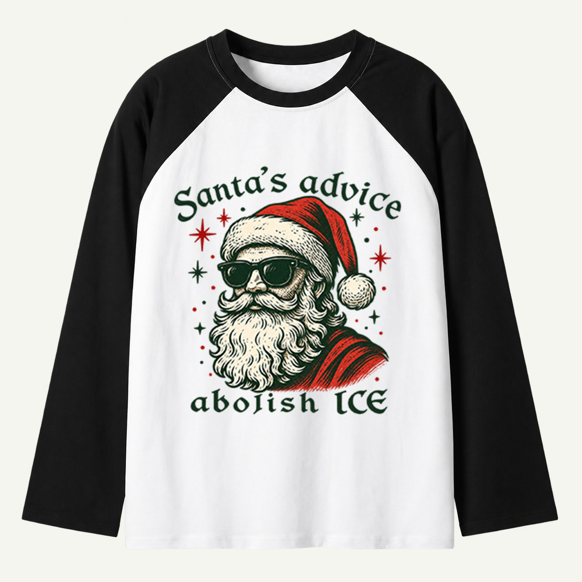 Santas Advice Abolish ICE Retro Sunglasses Santa Raglan Long Sleeves