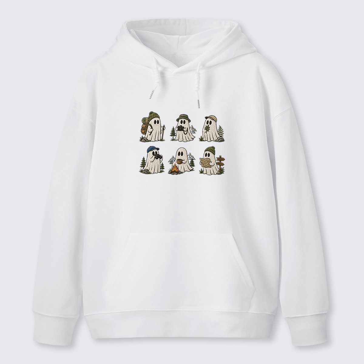 Costumed Ghosts Embroidered Cotton Hoodie