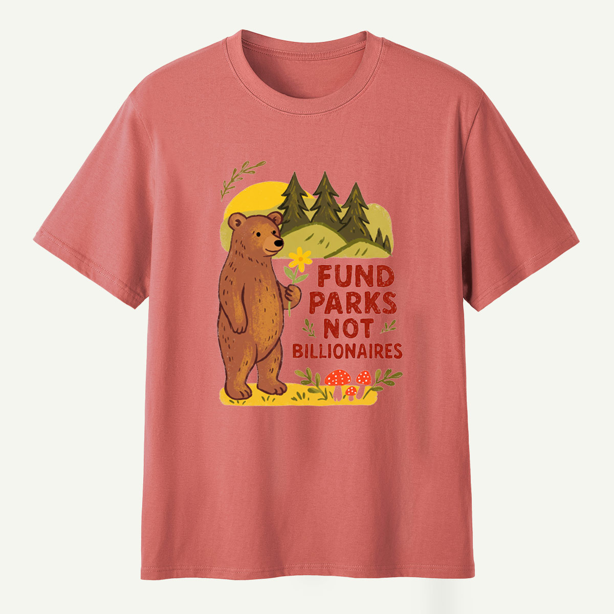 Fund Parks Not Billionaires Bear Wildflower Mountain Graphic T-Shirt