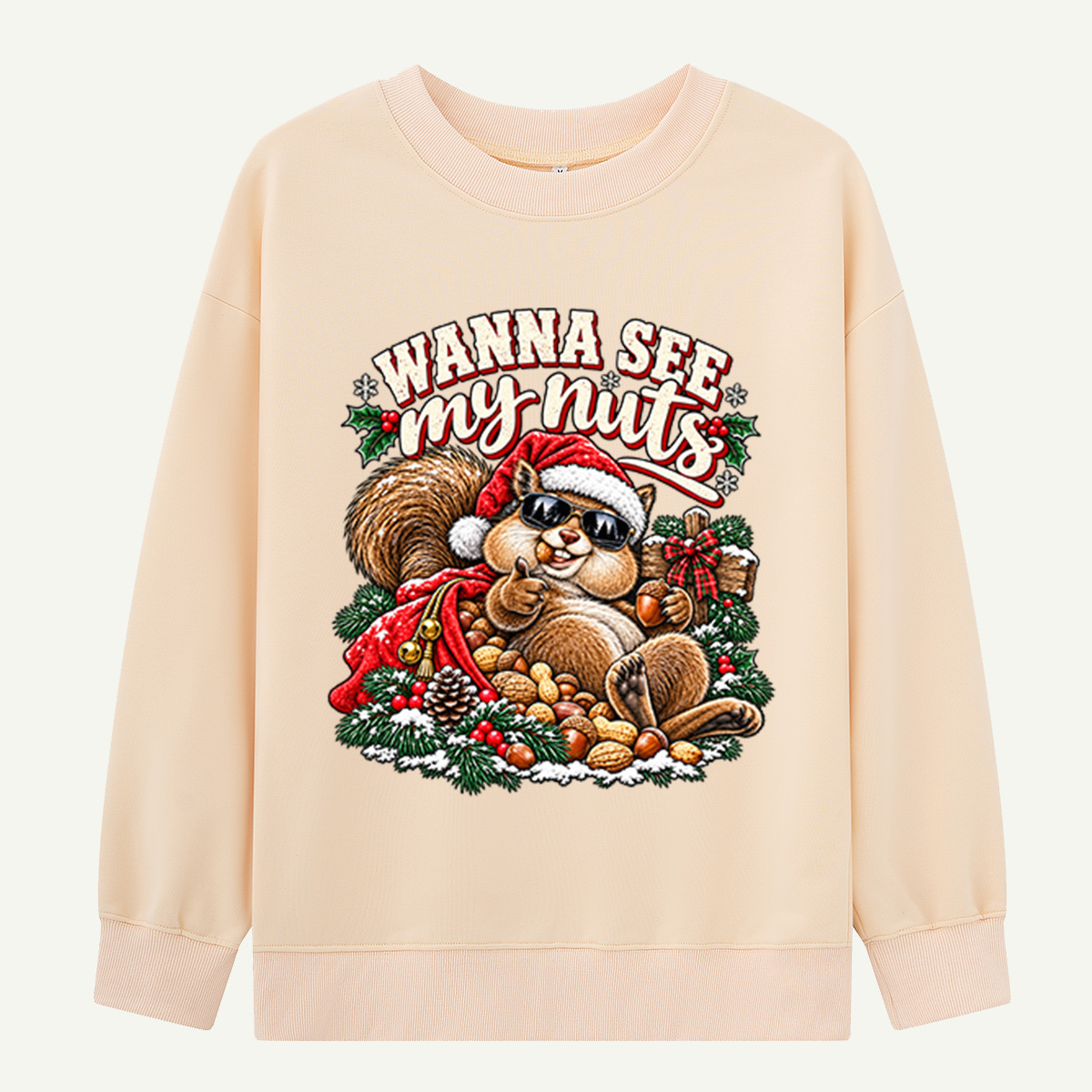 Wanna See My Nuts Funny Christmas Squirrel With Santa Hat Sweatshirts