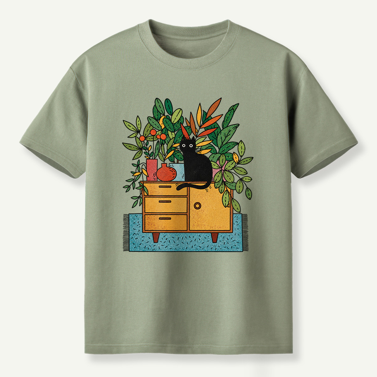 Black Cat Houseplant Cabinet Indoor Jungle T-Shirt