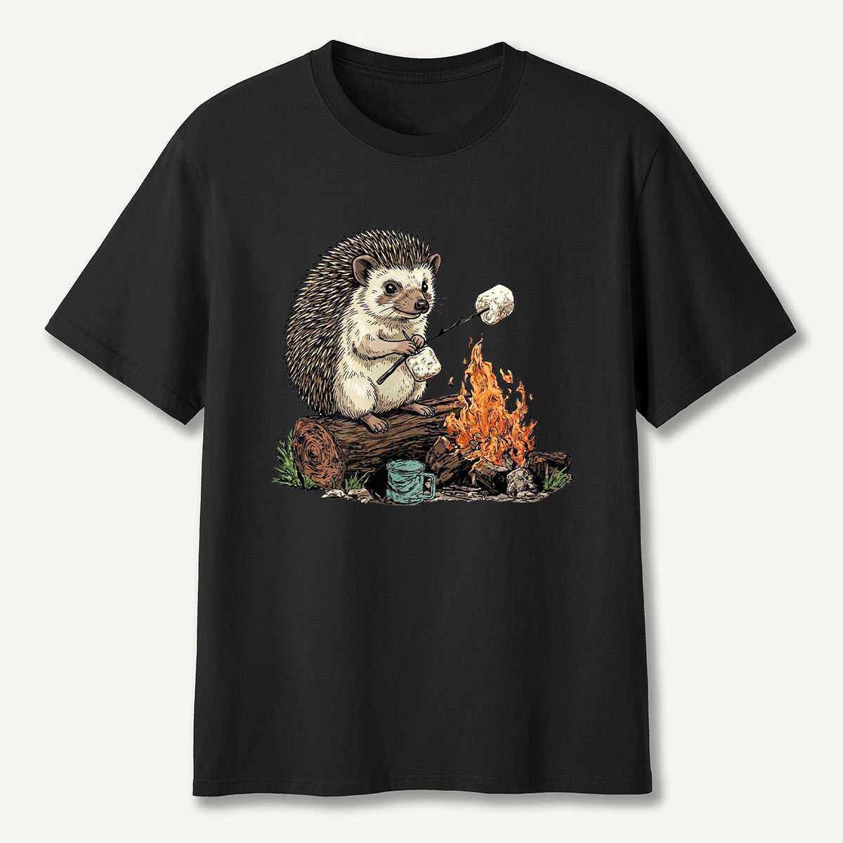 Hedgehog Roasting Marshmallow Campfire T-Shirt