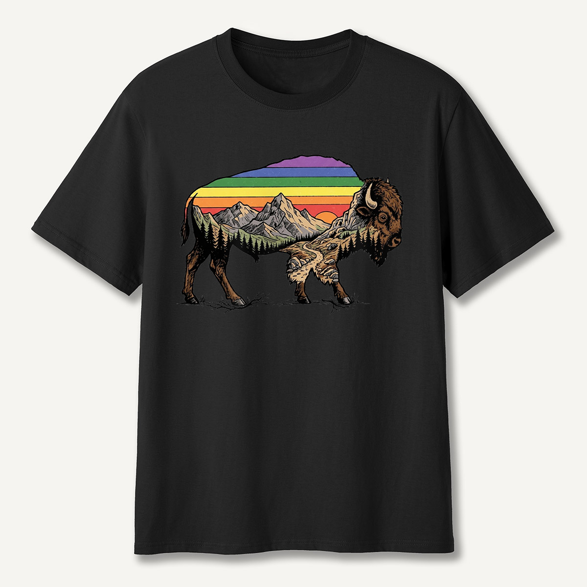 Mountain Sunset Bison Silhouette T-Shirt