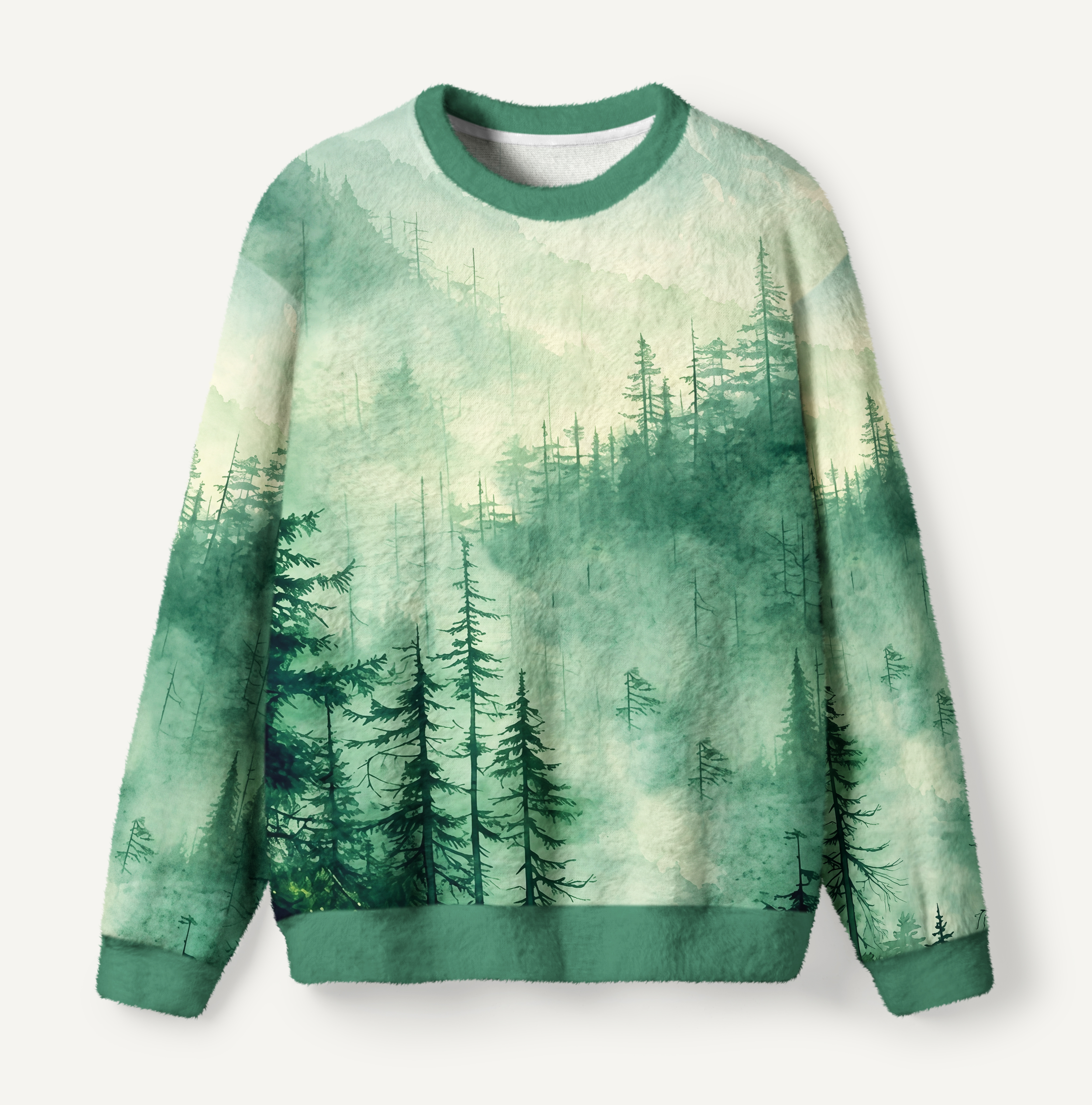 Misty Pine Forest Ugly Fuzzy Fleece Sweatshirt