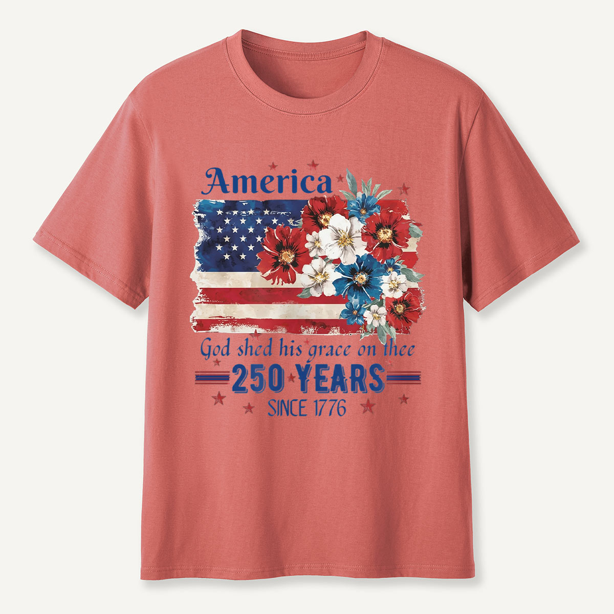 America 250 Years Since 1776 Floral Flag T-Shirt