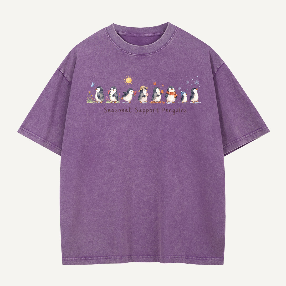 Peace Love Penguins Hand Signs Washed T-Shirt