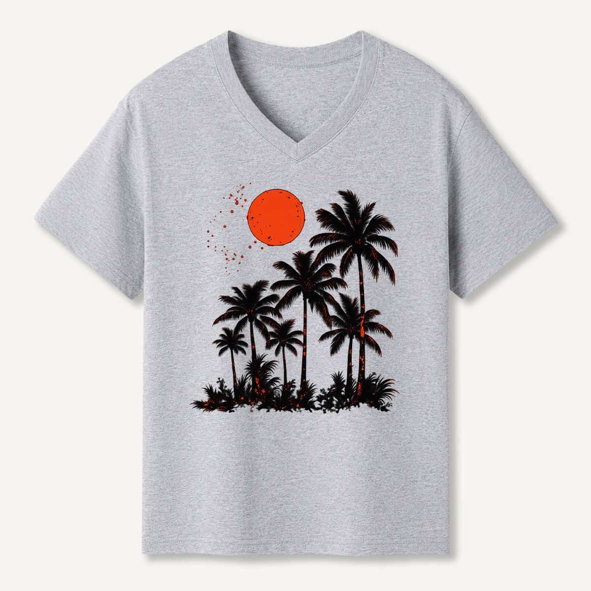 Red Sun Palm Tree Surfing Landscape V-neck T-Shirt