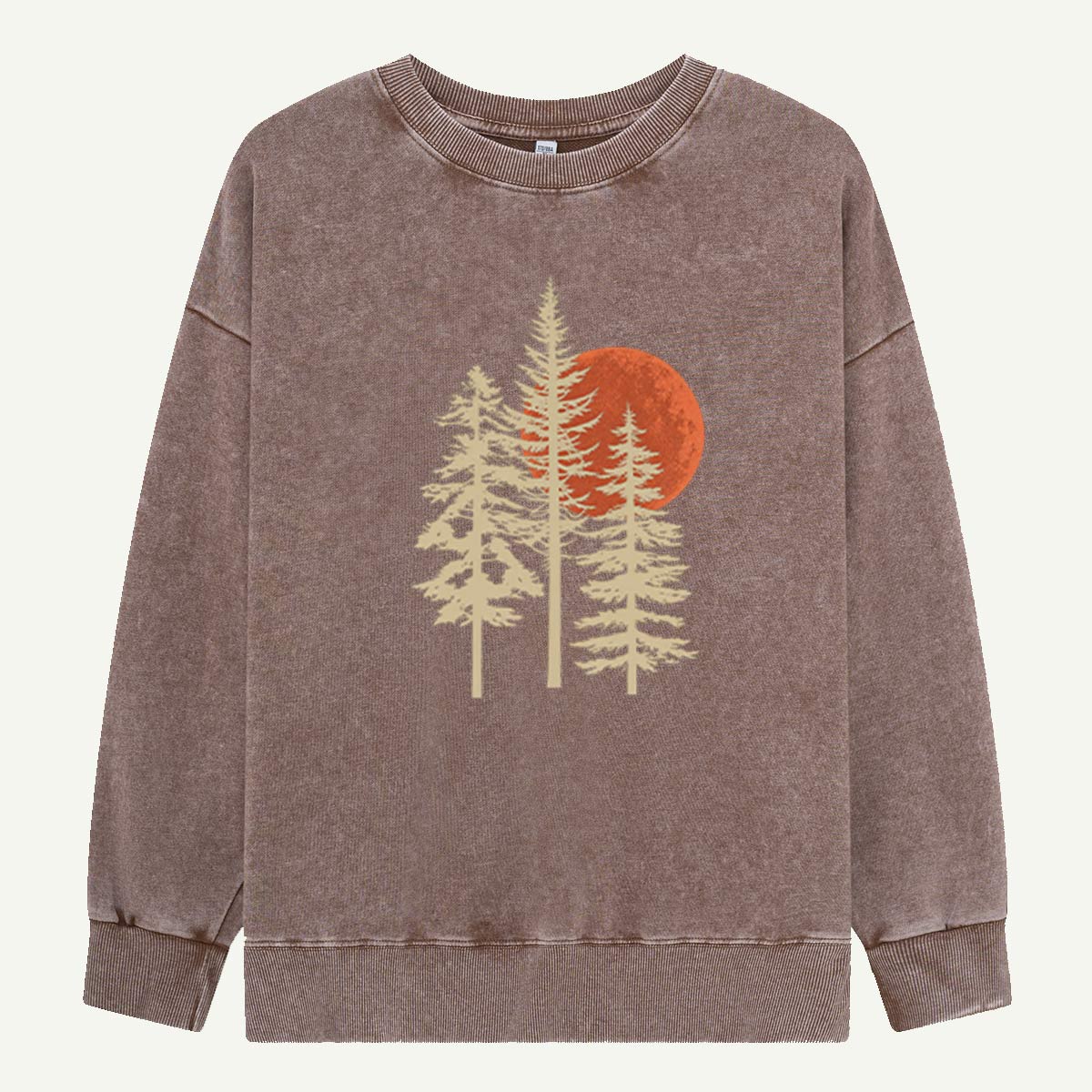 Red Sun Pine Forest Vintage Landscape Washed Sweatshirts