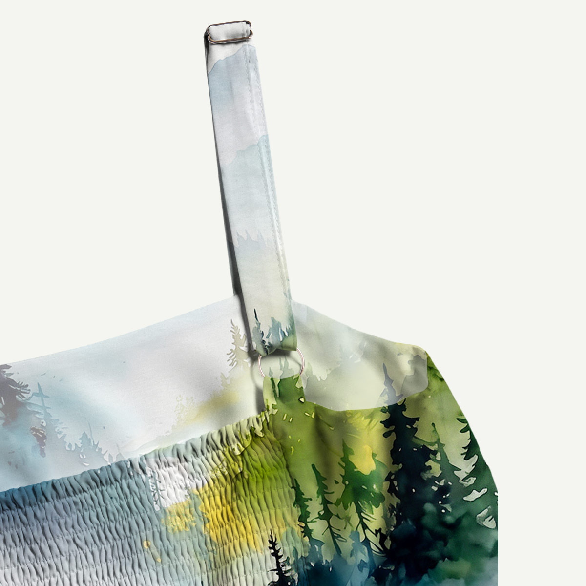 Watercolor Misty Mountain Forest Straps Maxi Dress With Pockets