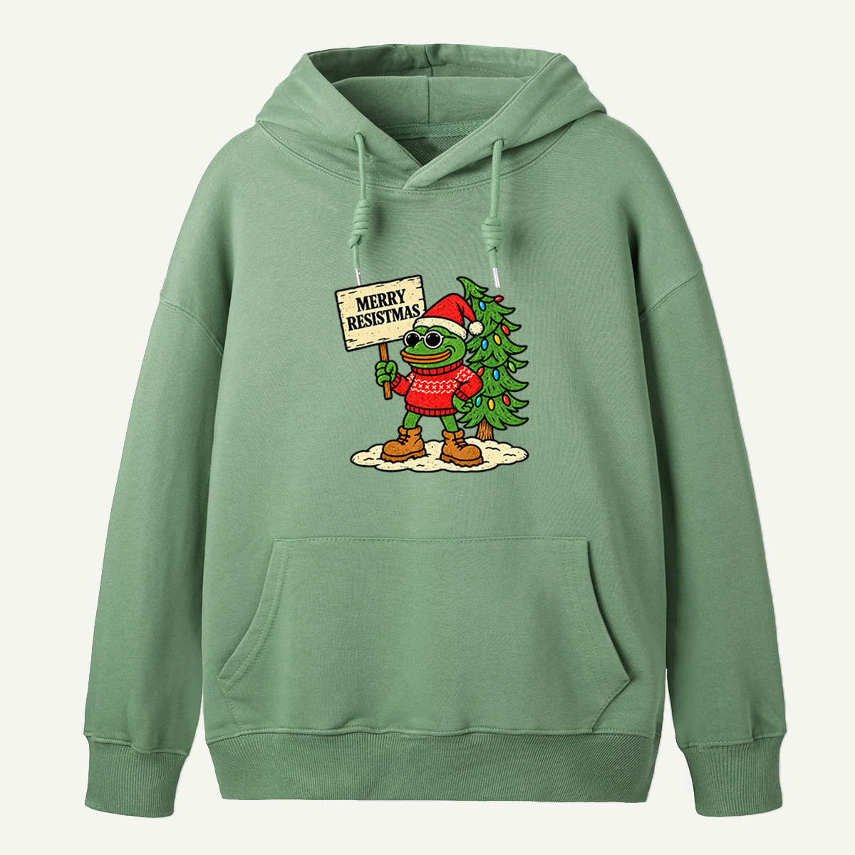 Merry Resistmas Christmas Frog Holding Resistance Sign Hoodie