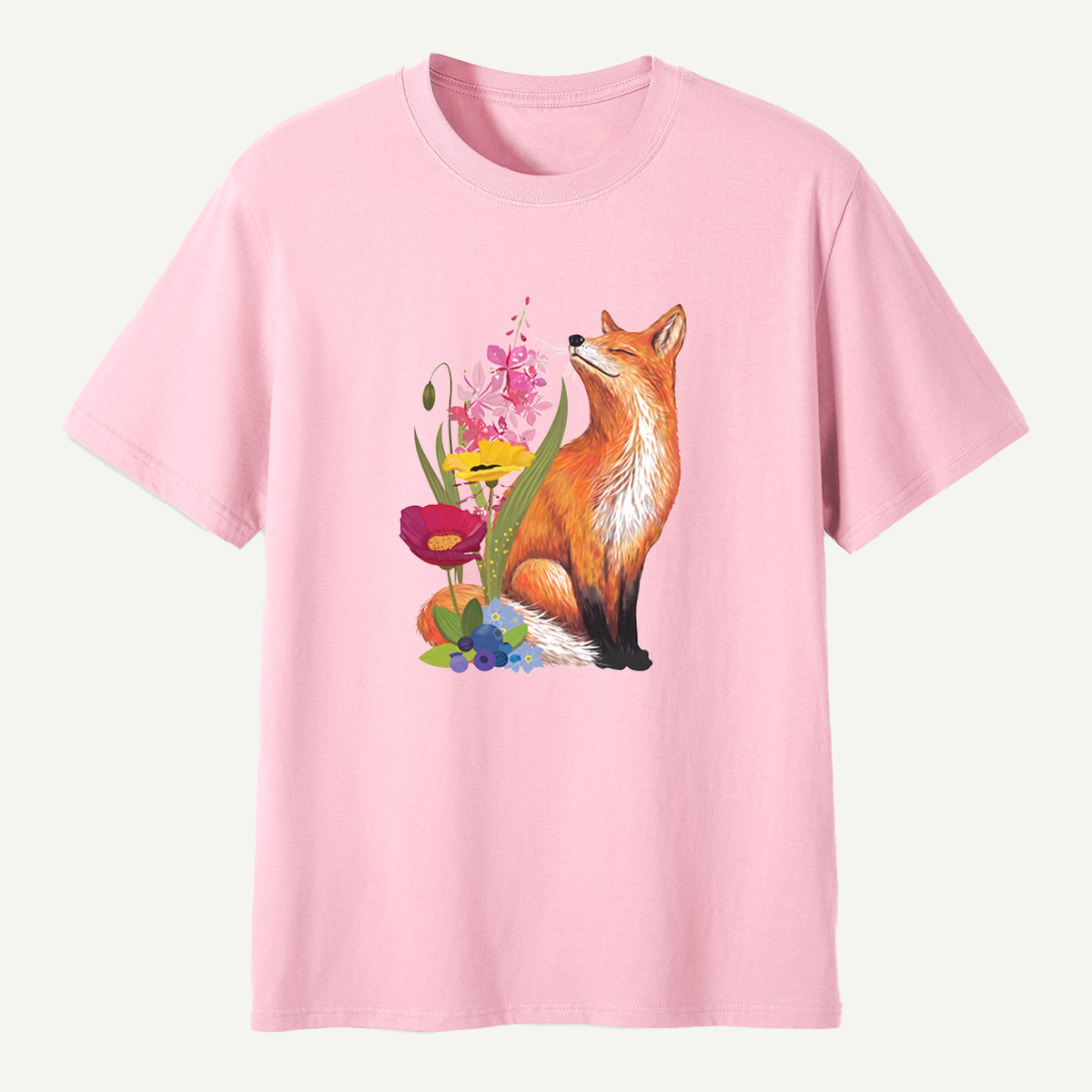 Red Fox Wildflower Blueberry Botanical Garden T-Shirt