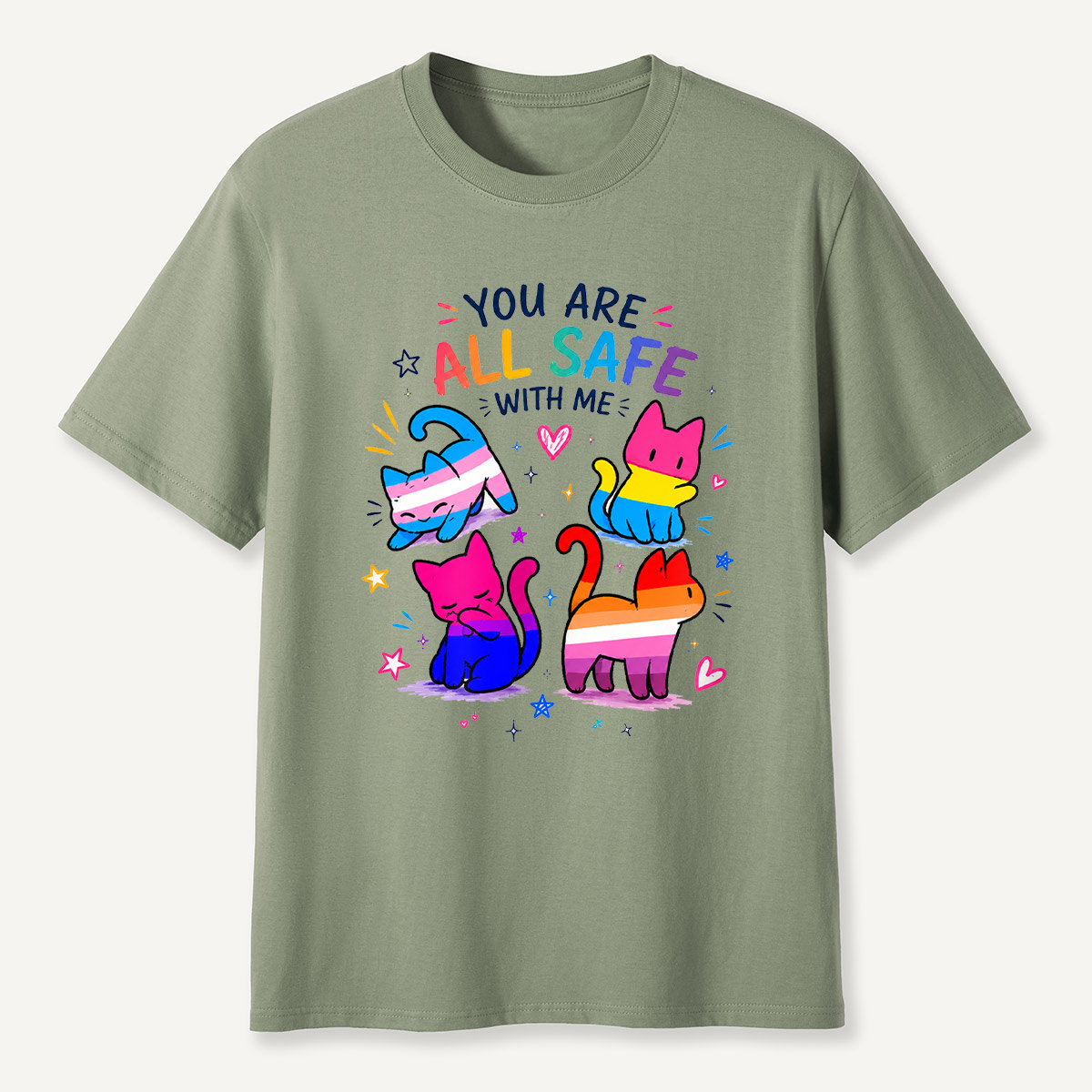 You Are All Safe With Me Rainbow Cat T-Shirt