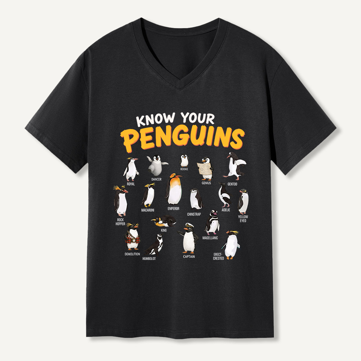Know Your Penguins Penguin Species V-neck T-Shirt