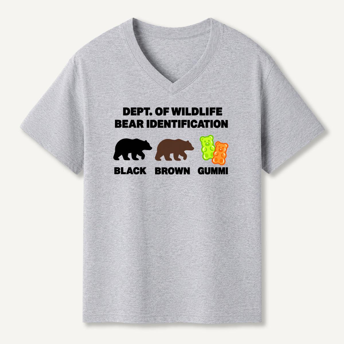 Dept Of Wildlife Bear Identification Black Brown Gummi V-neck T-Shirt