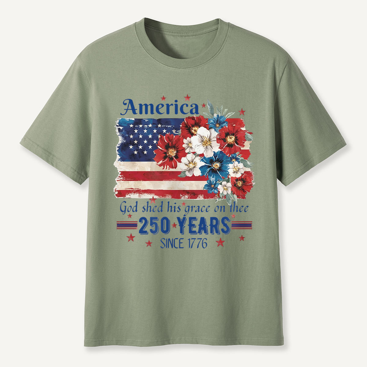 America 250 Years Since 1776 Floral Flag T-Shirt