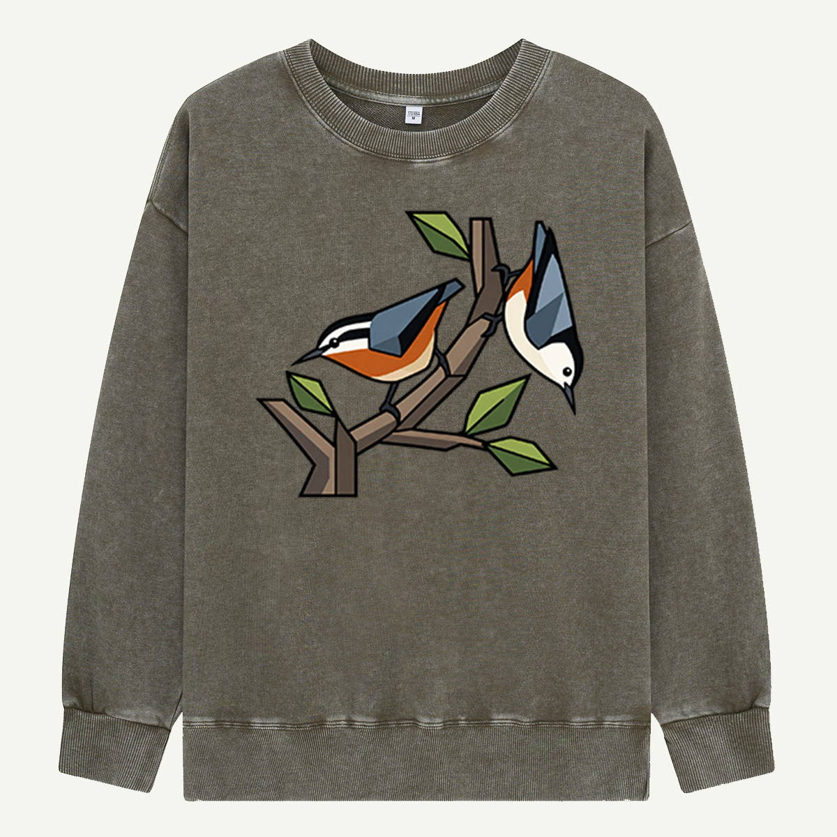 Woodland Birds Branch Illustration Washed Sweatshirts