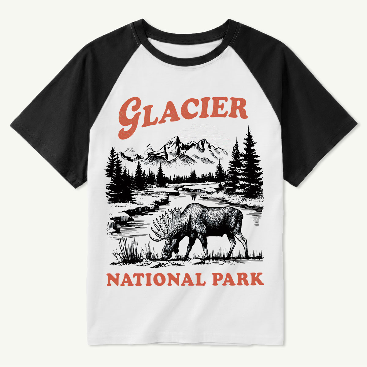 Moose Wilderness Glacier National Park Raglan T-Shirt