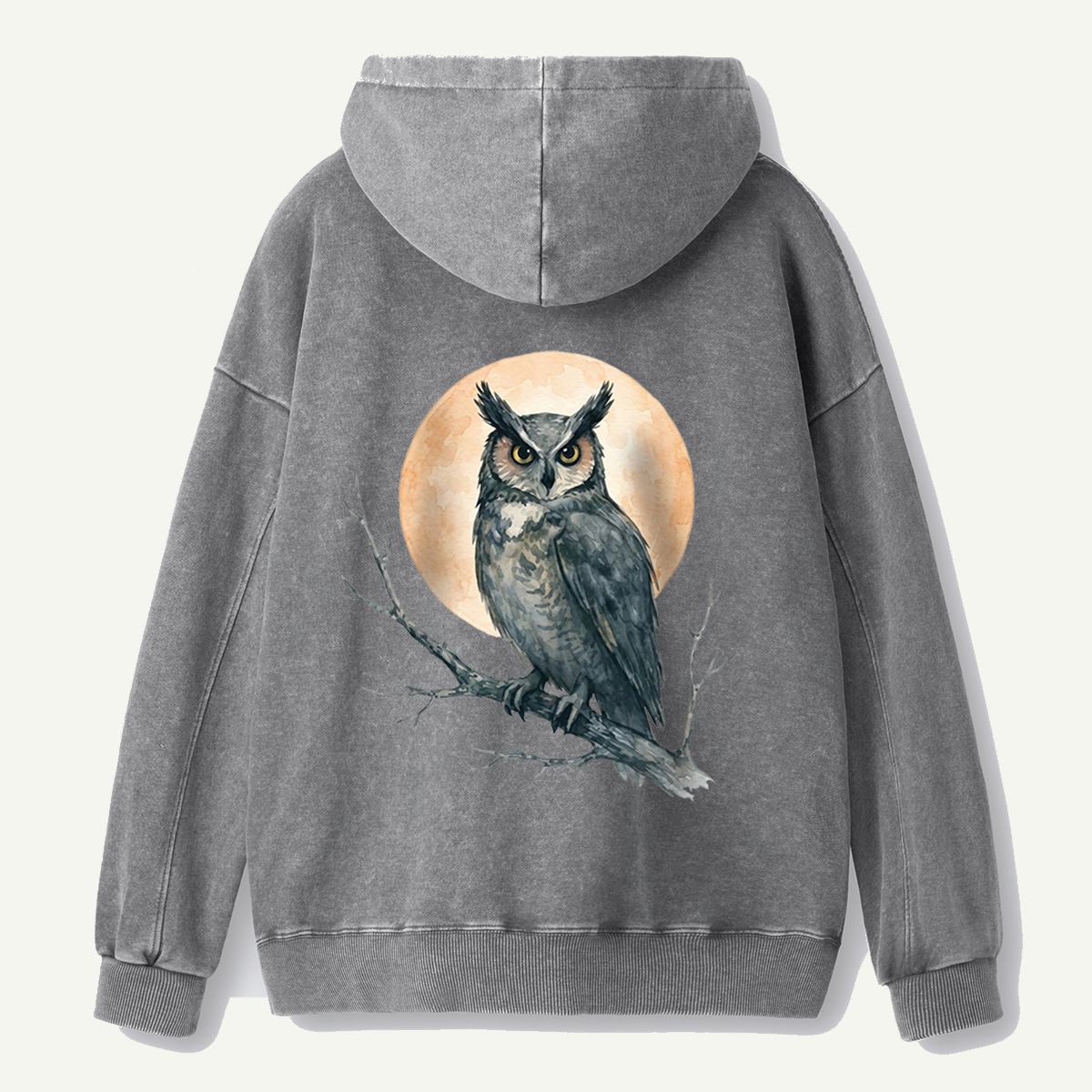 Twilight Owl Back Printed Washed Hoodie