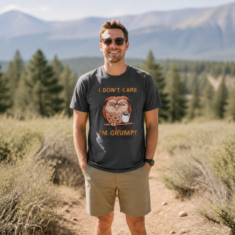 Grumpy Owl I Want Coffee Morning T-Shirt