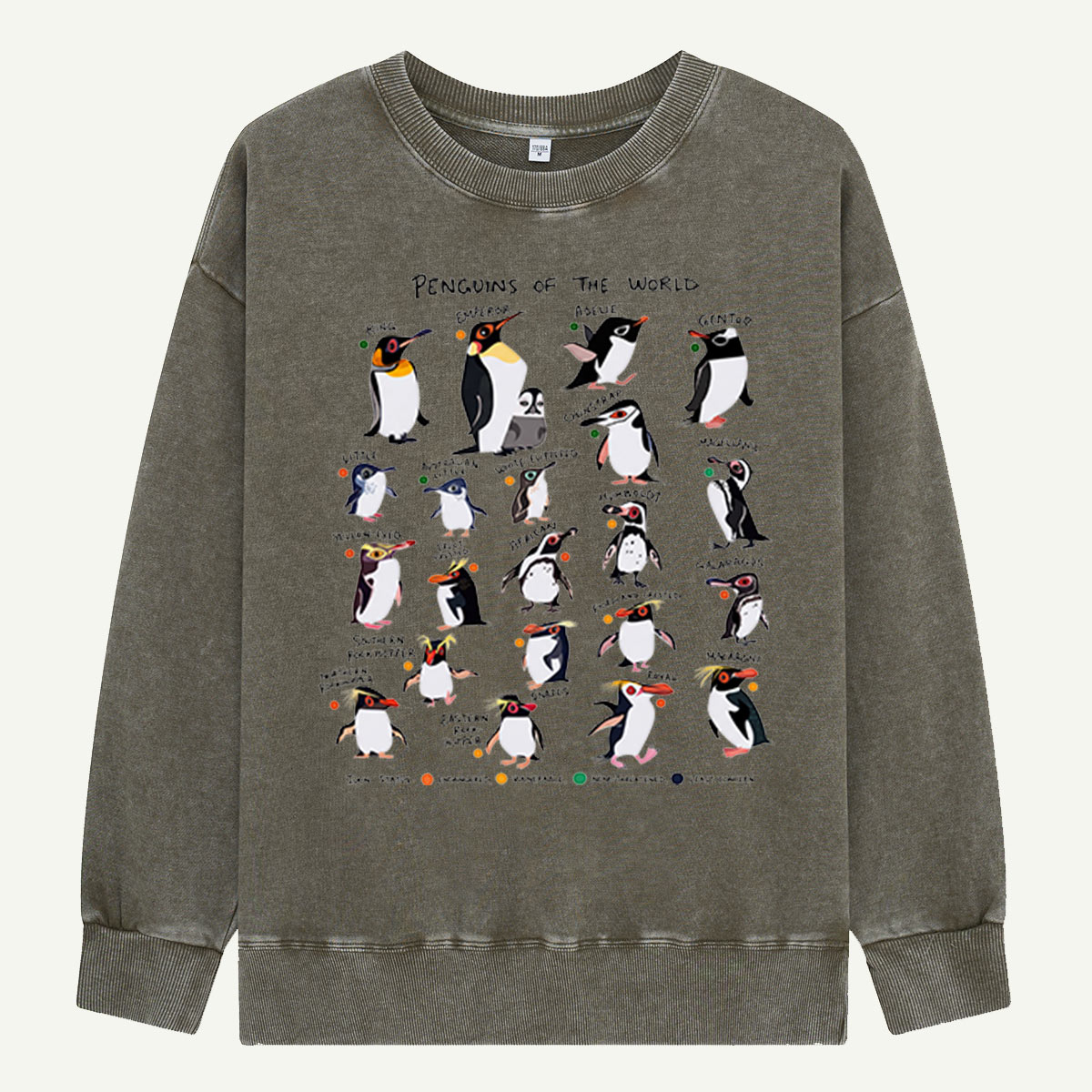Penguins Of The World Guide Washed Sweatshirts