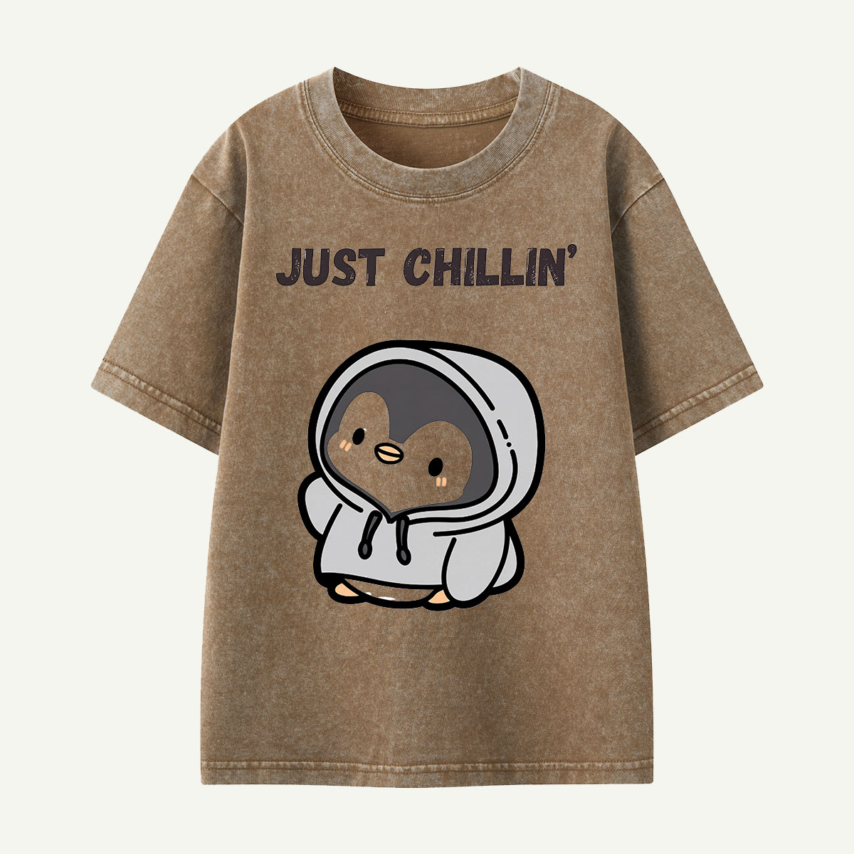 Just Chillin’ Hoodie Penguin Kids Washed T-Shirt