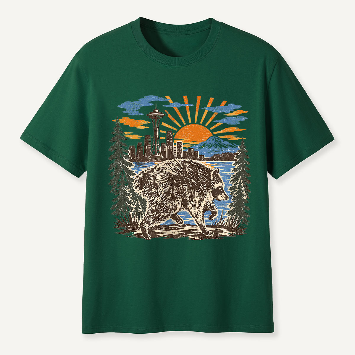 Jimothy Seattle Skyline Sunset Raccoon T-Shirt