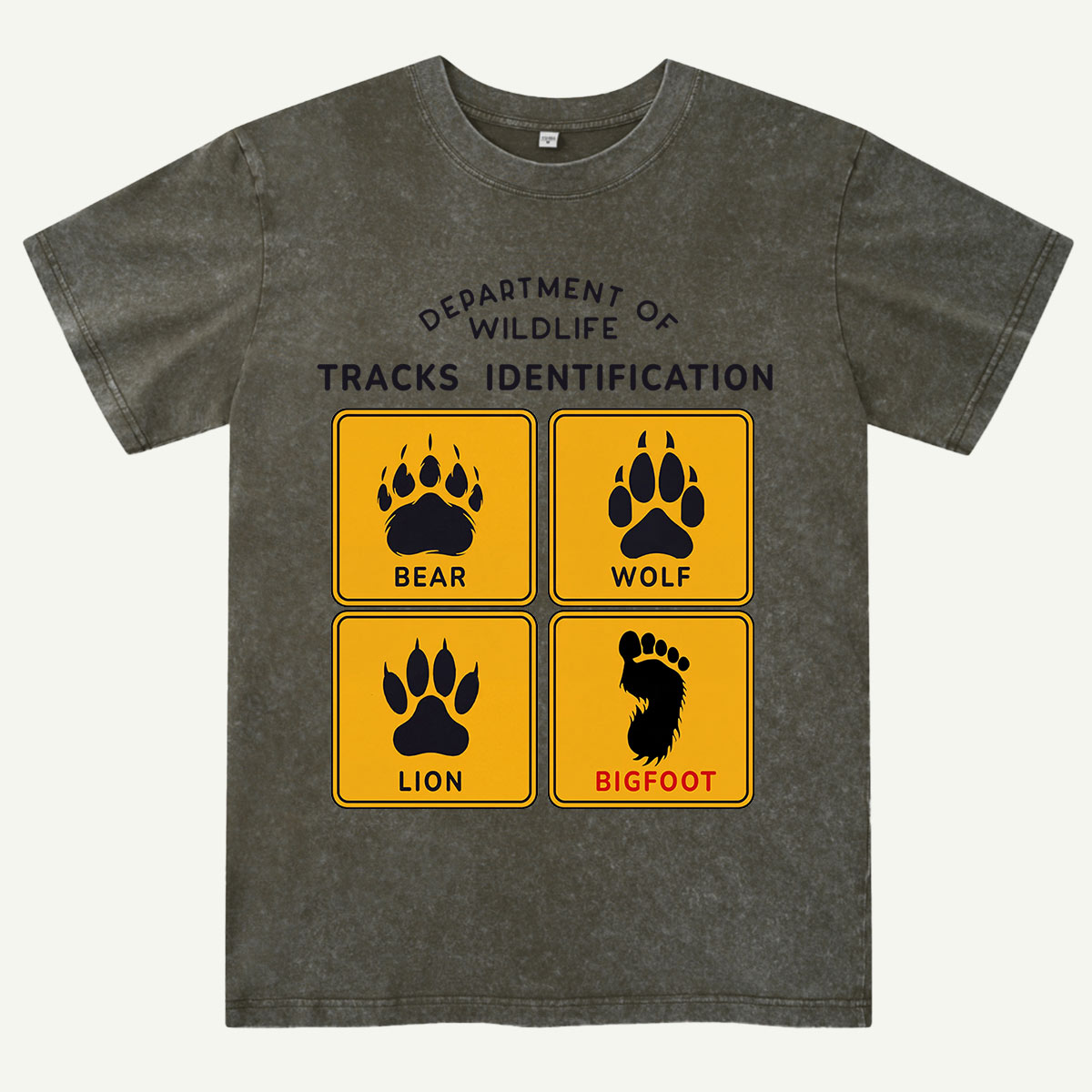  Department of Wildlife Tracks Identification Bear Wolf Lion Cryptids Washed T-Shirt