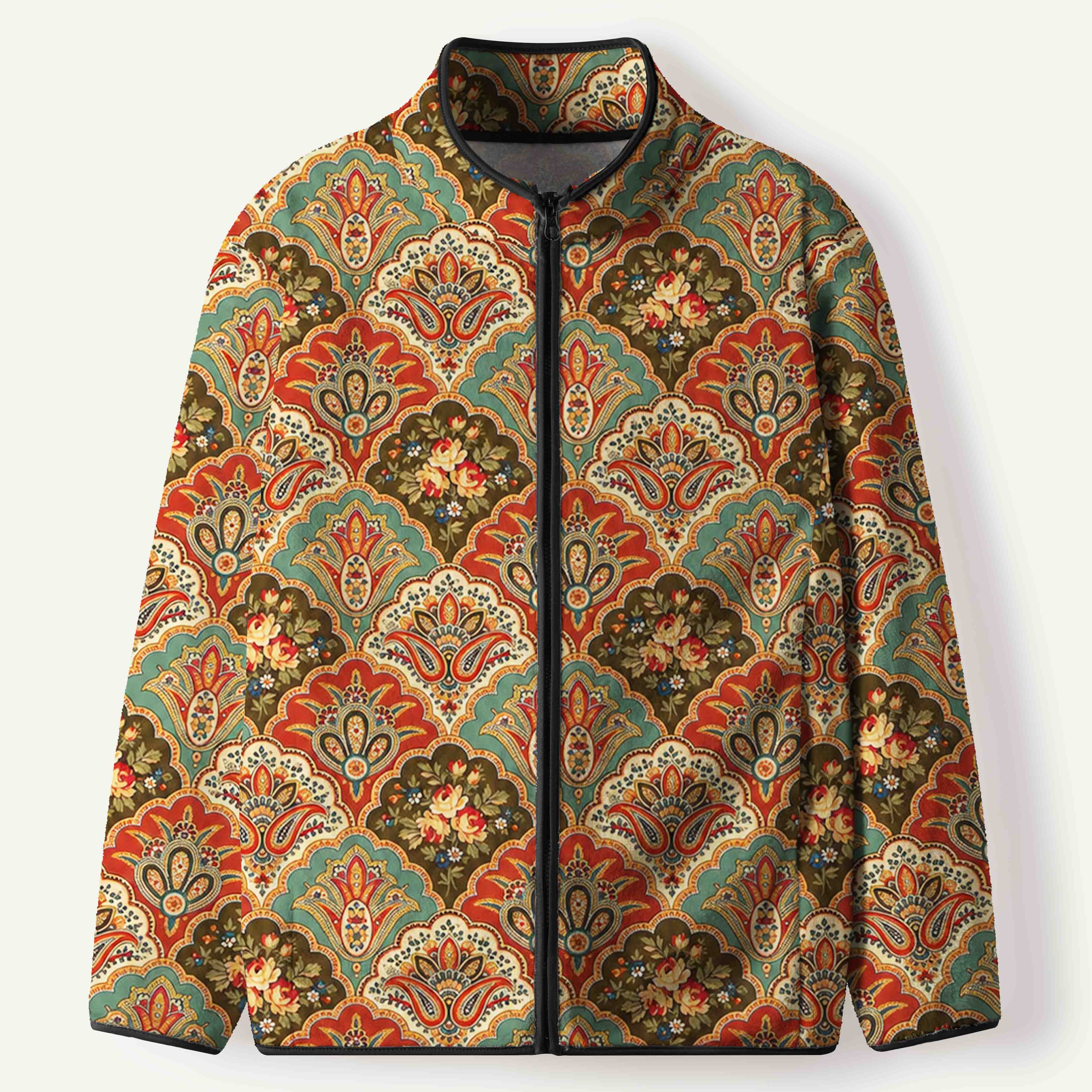 Vintage Bohemian Floral Paisley Ornamental Pattern Men's Flannel Zip Front Cardigan