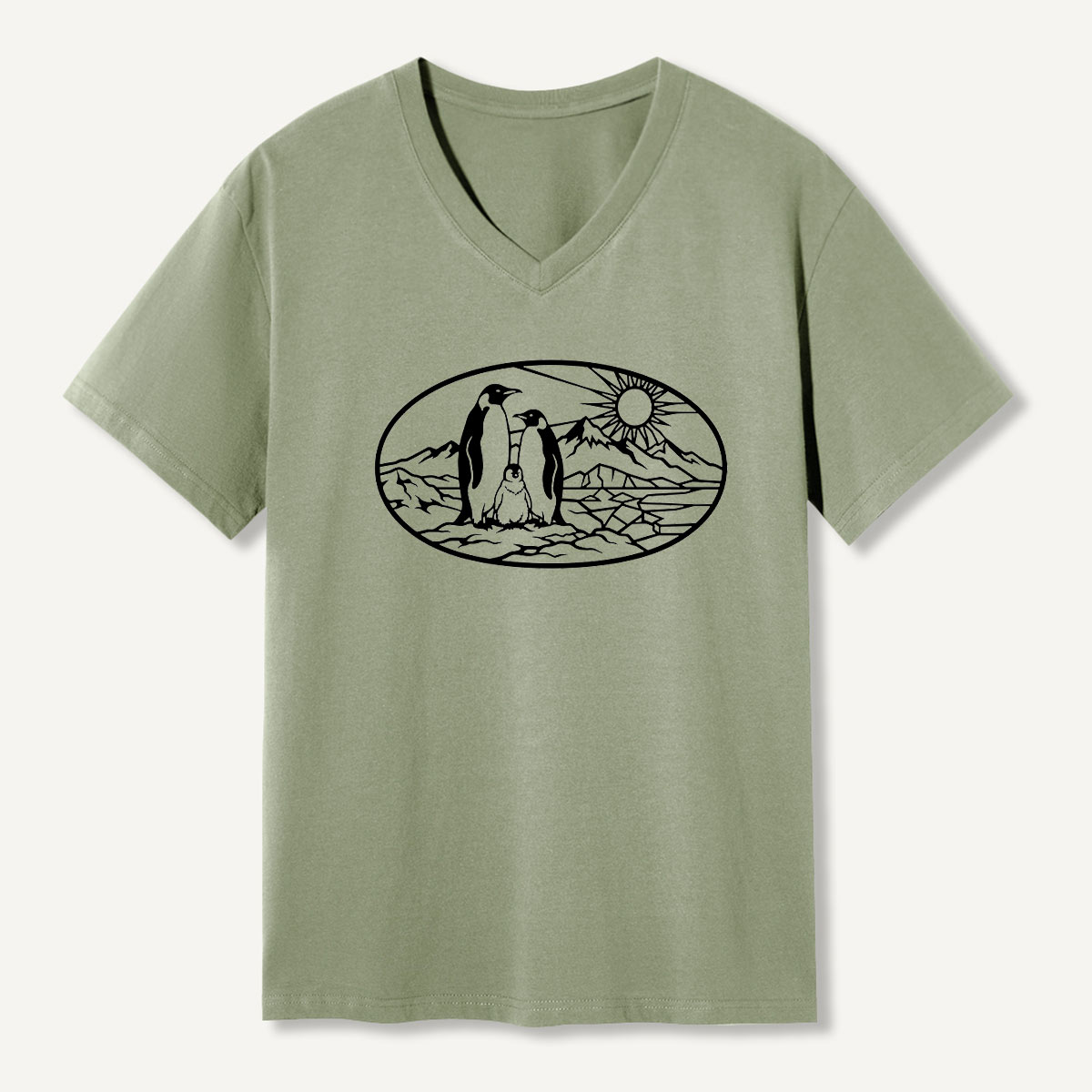 Penguin Family Arctic Landscape V-neck T-Shirt