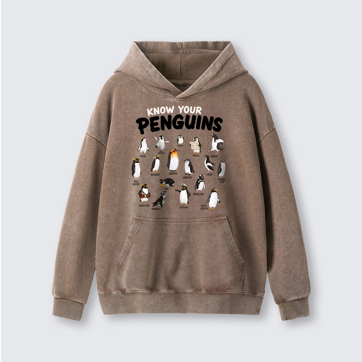 Know Your Penguins Penguin Species Washed Hoodie