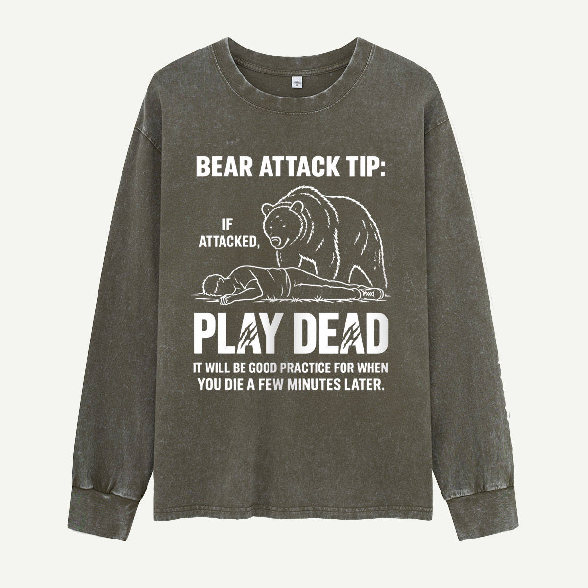 Bear Attack Tip Funny Wilderness Warning Washed Long Sleeves