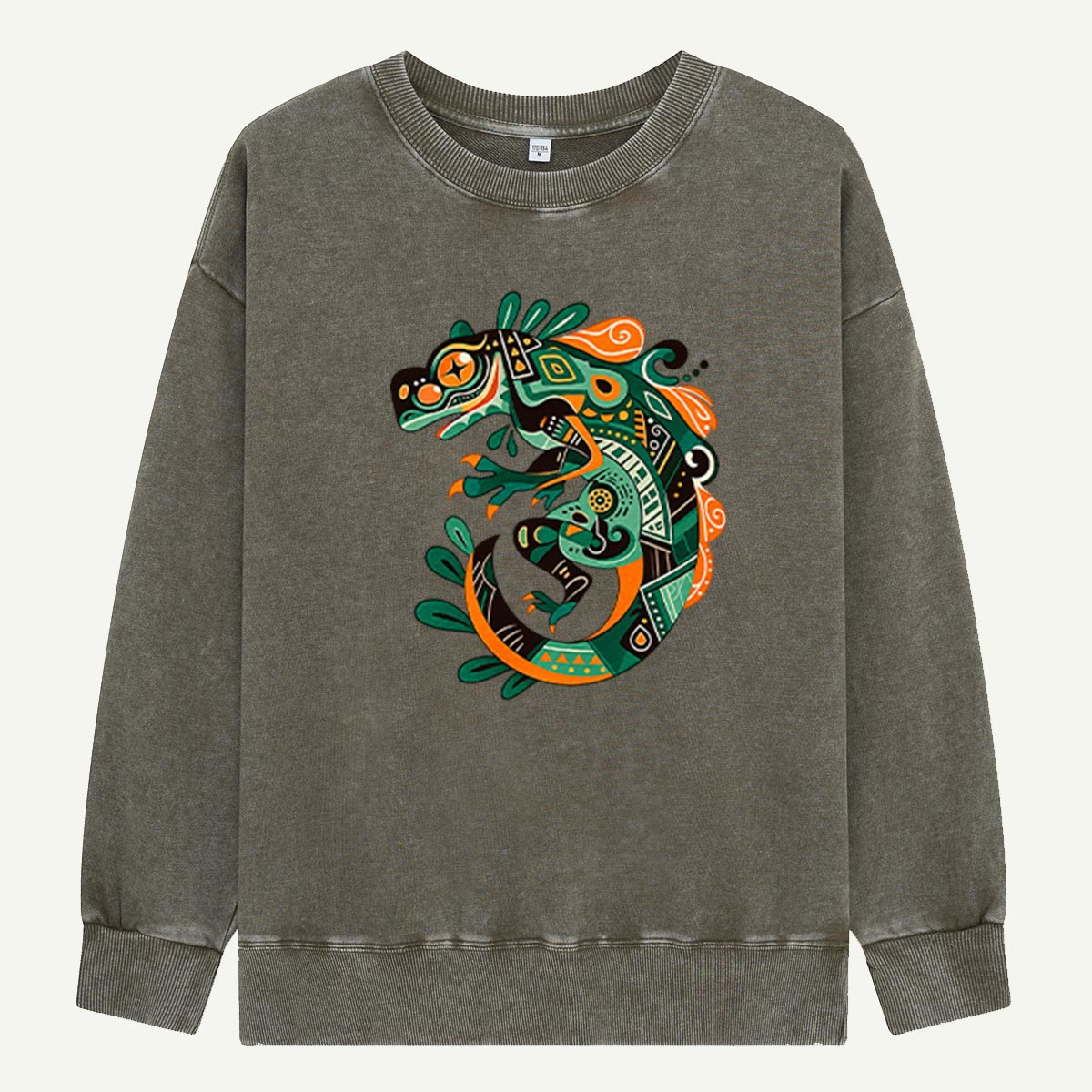 Colorful Chameleon Botanical Illustration Washed Sweatshirts