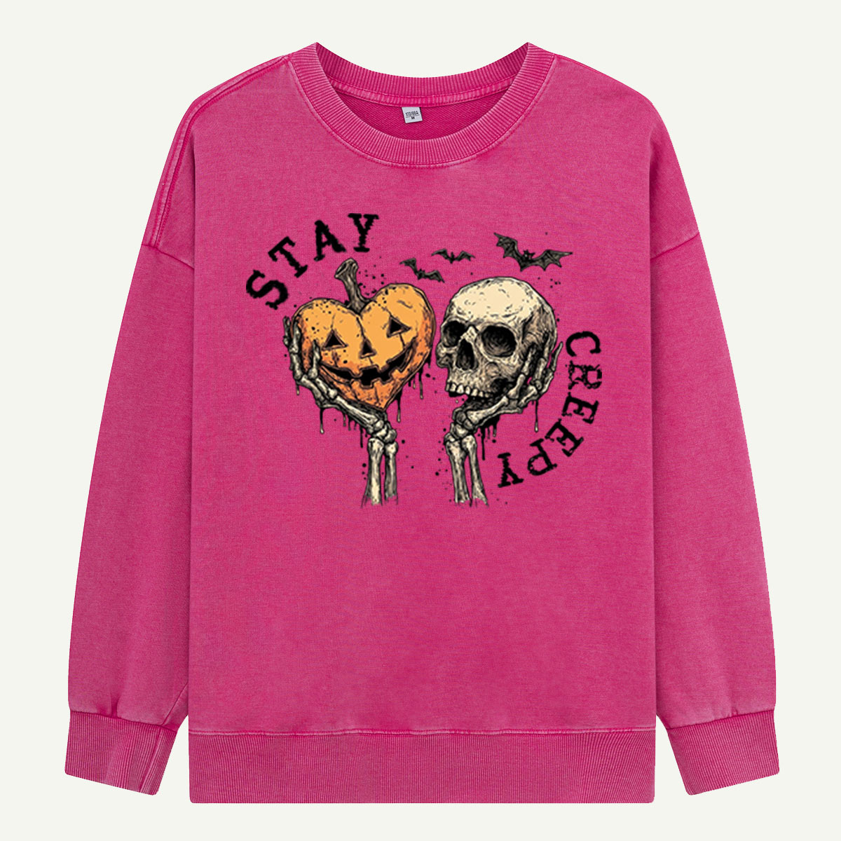 Stay Creepy Skull Pumpkin Washed Sweatshirts