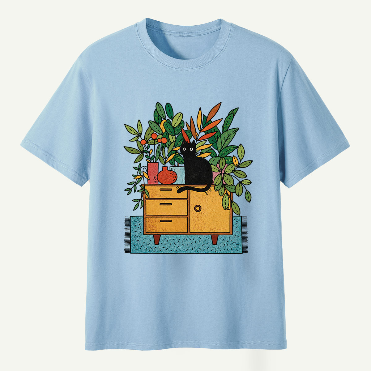 Black Cat Houseplant Cabinet Indoor Jungle T-Shirt