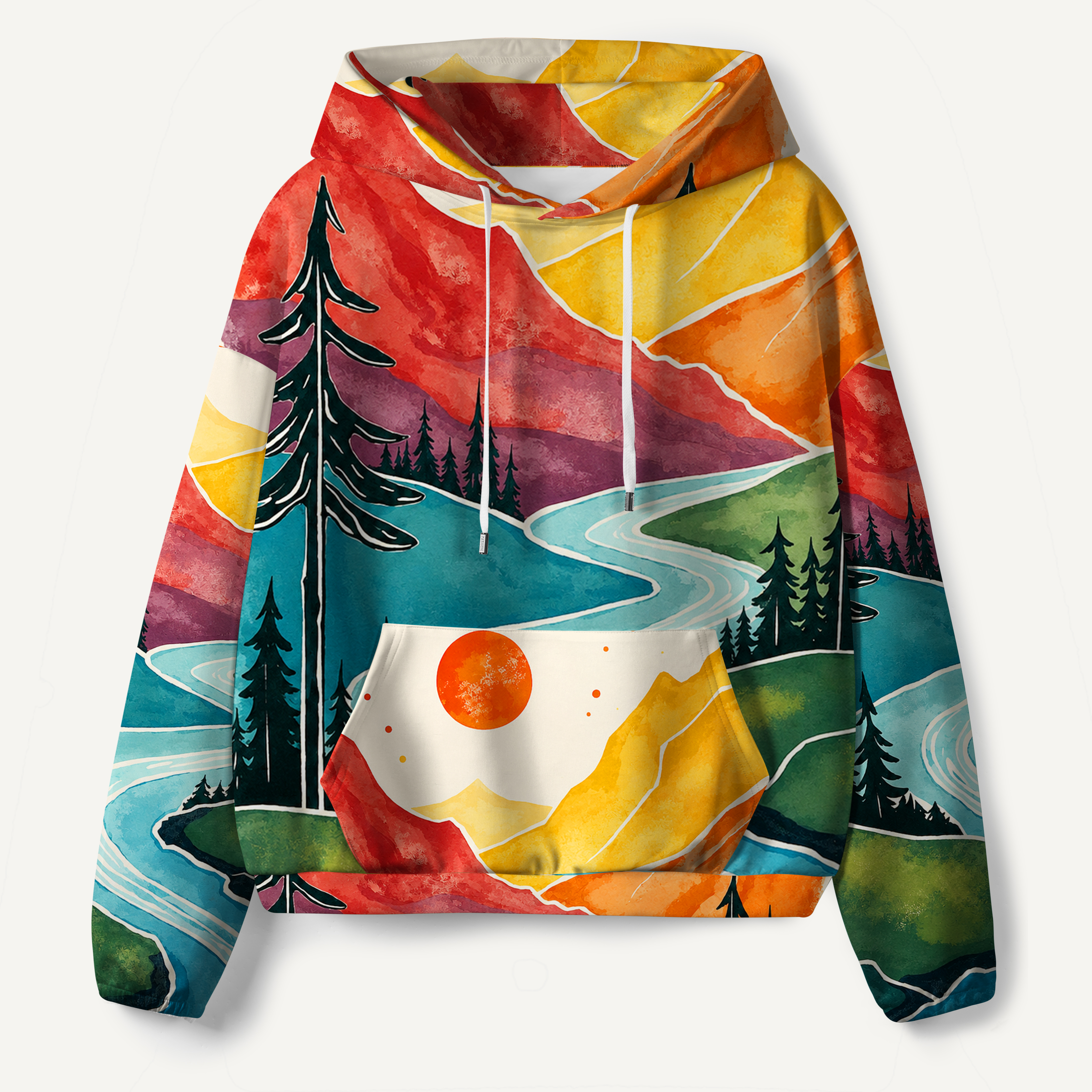 Colorful Canyon River Landscape Painting All-over Printed Hoodie