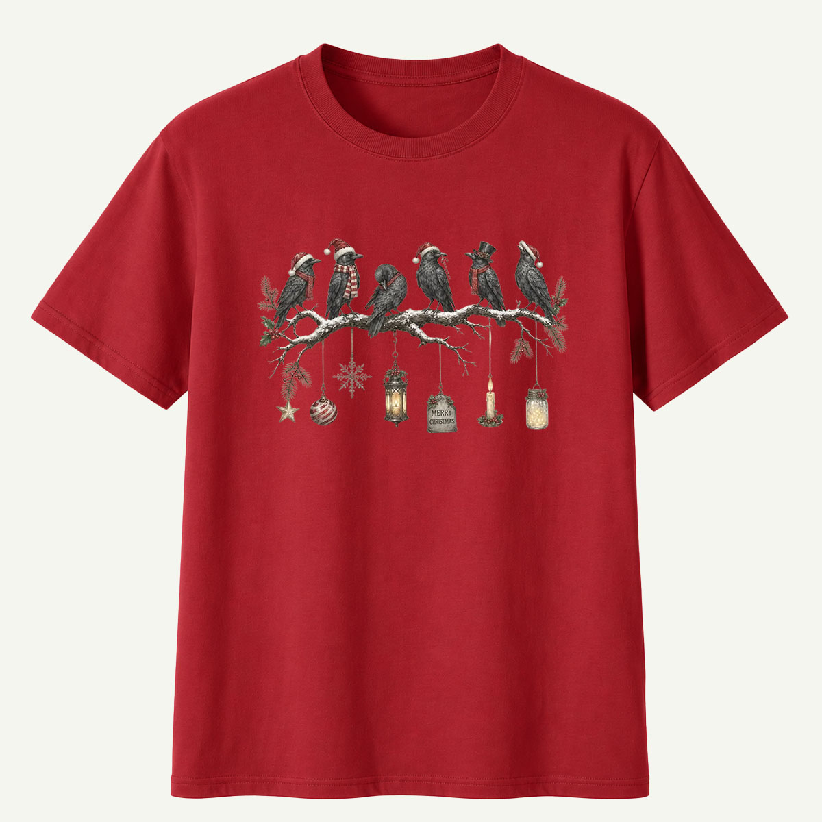 Christmas Ravens On Snowy Branch T-Shirt