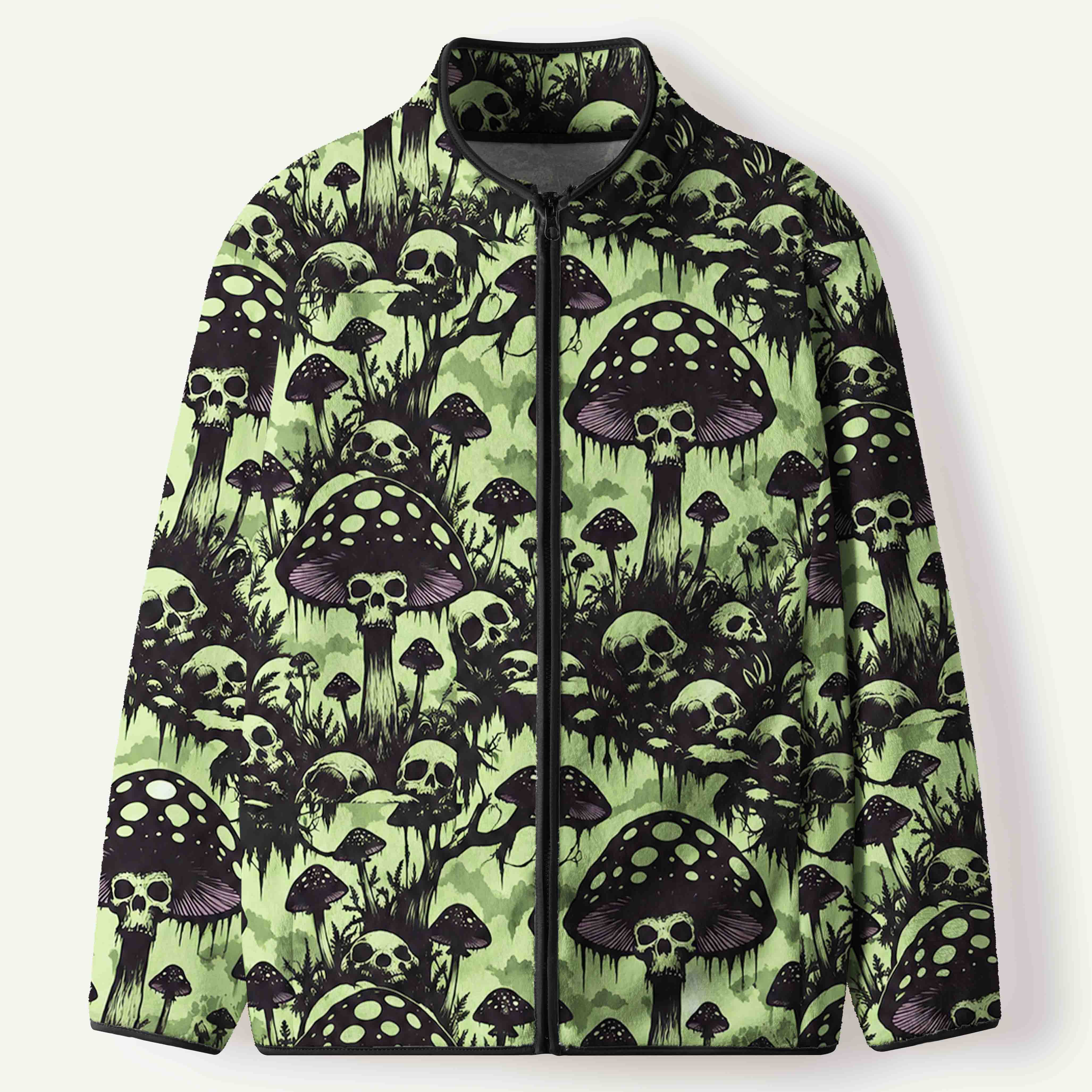 Dark Skull Mushroom Mystical Gothic Forest Men's Flannel Zip Front Cardigan