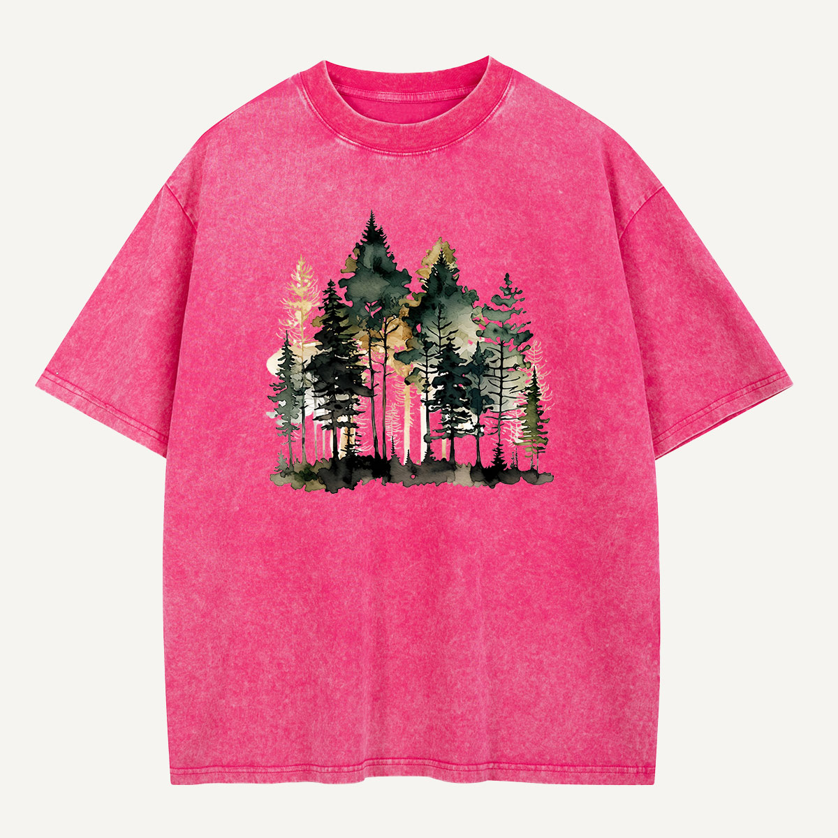 Watercolor Pine Forest Landscape Washed T-Shirt