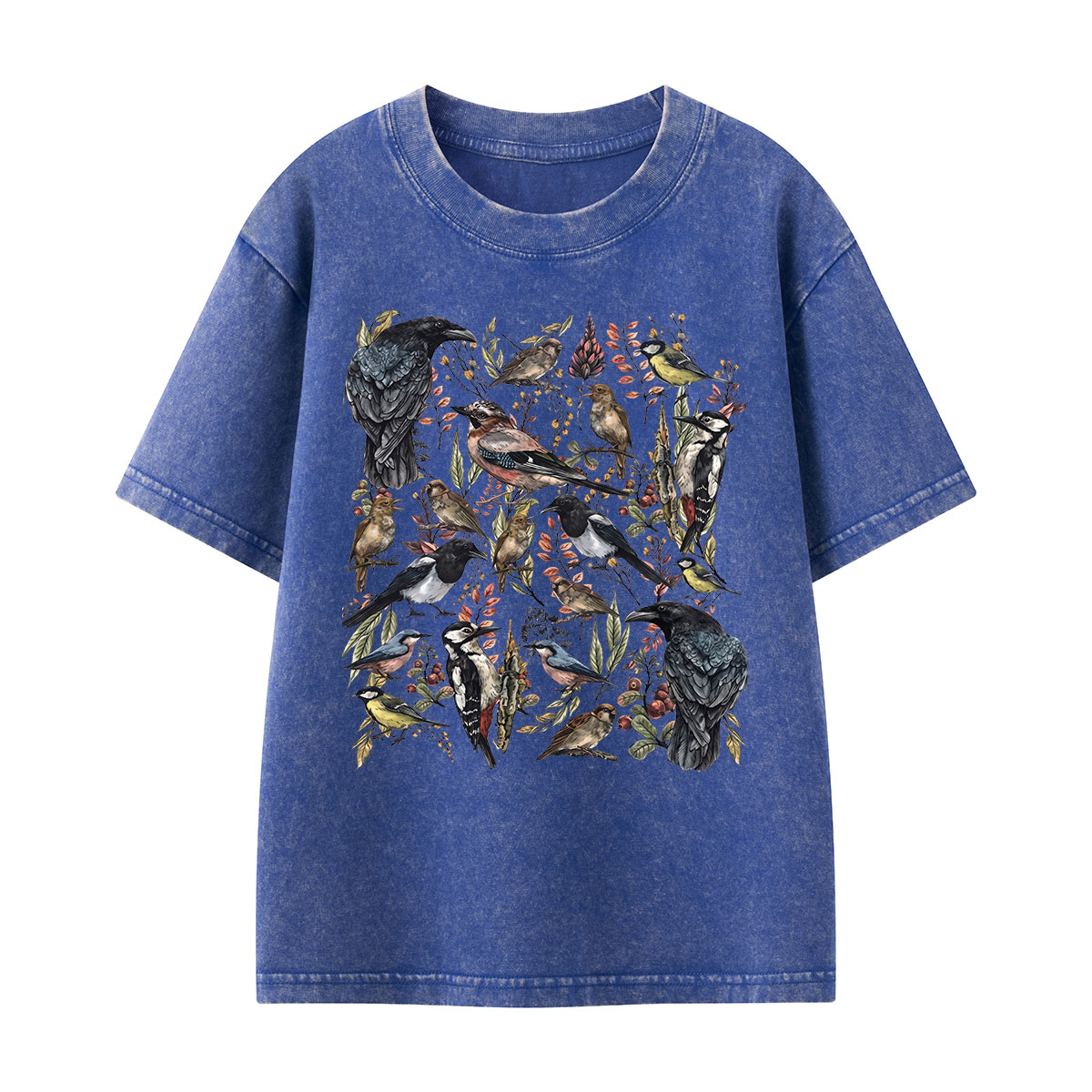 Vintage Wild Birds Botanical Kids Washed T-Shirt