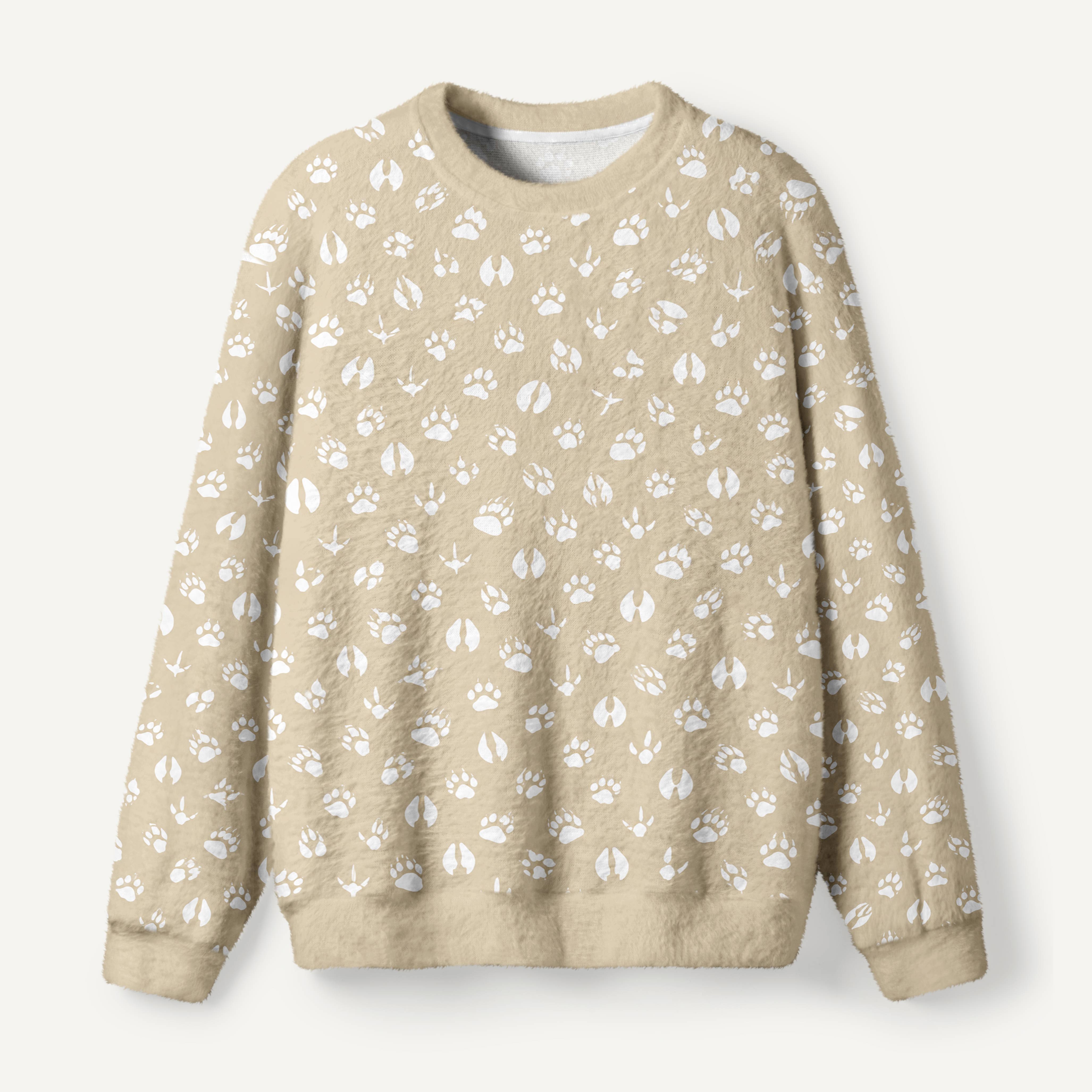 Wildlife Animal Tracks Pattern Ugly Fuzzy Fleece Sweatshirt