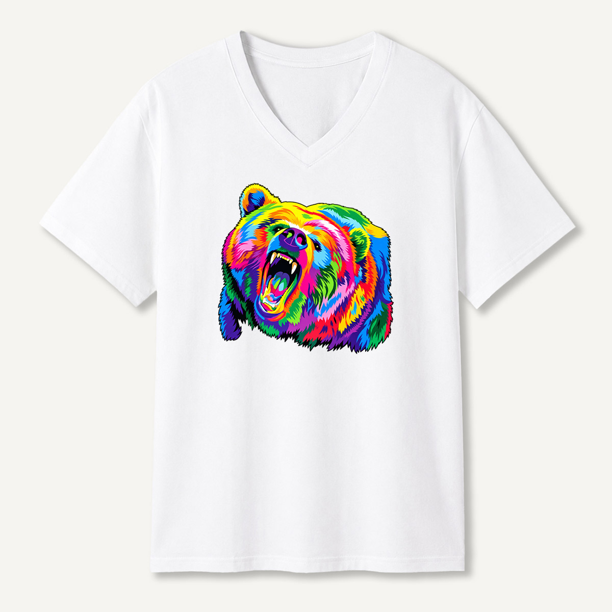Neon Roaring Bear Portrait V-neck T-Shirt