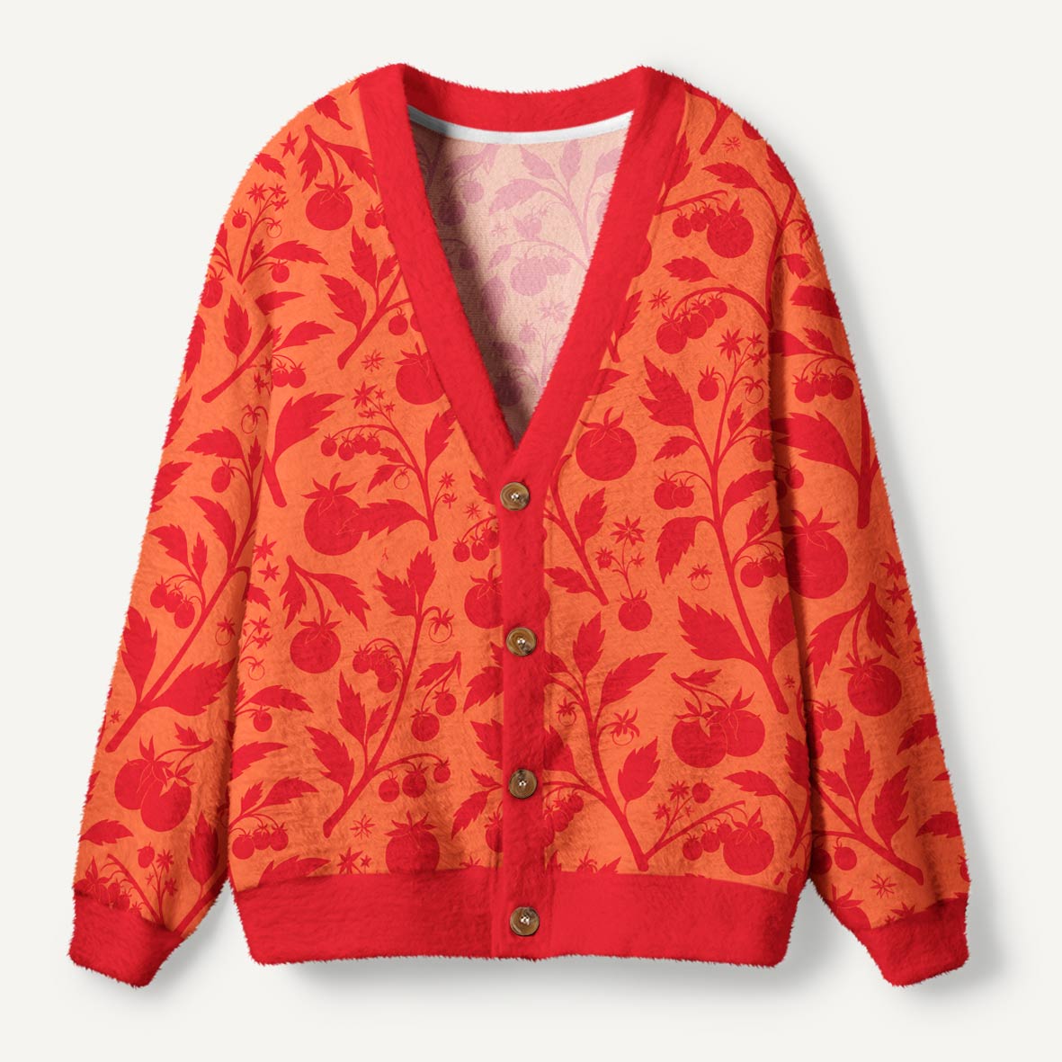 Retro Red Tomato Vines Garden Harvest Botanical Art Ugly Cardigan Sweaters