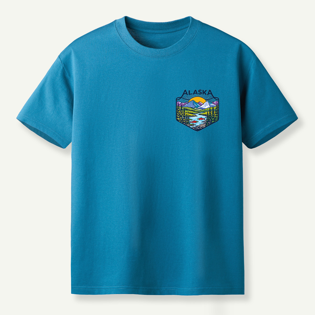 Alaska Mountain River Salmon Wilderness Badge T-Shirt