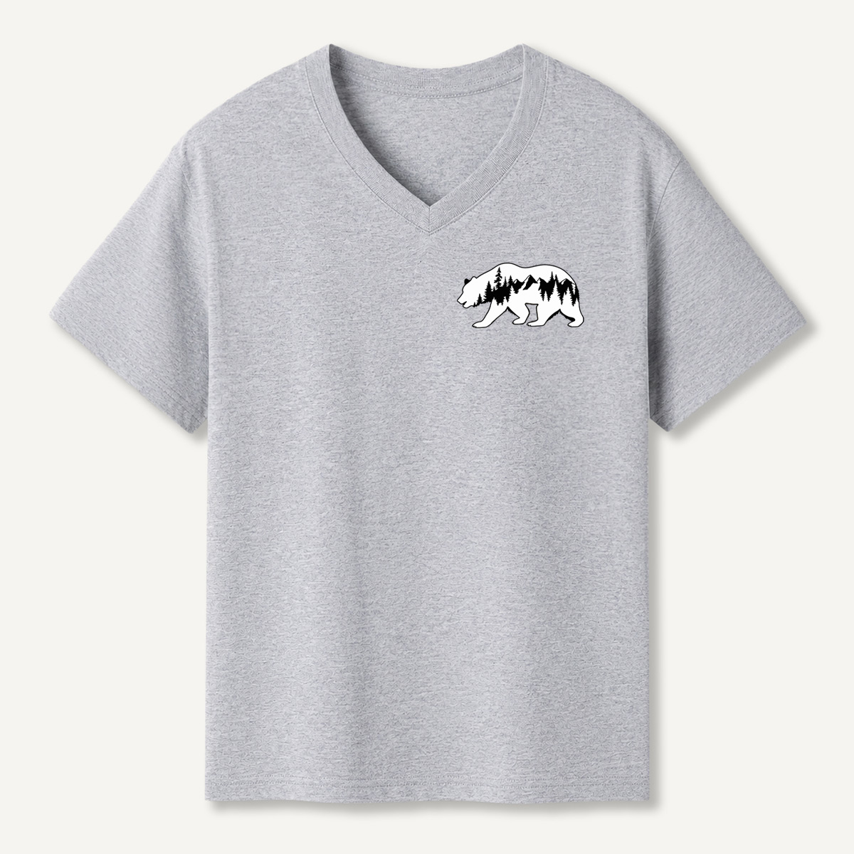 Minimal Forest Bear Silhouette V-neck T-Shirt