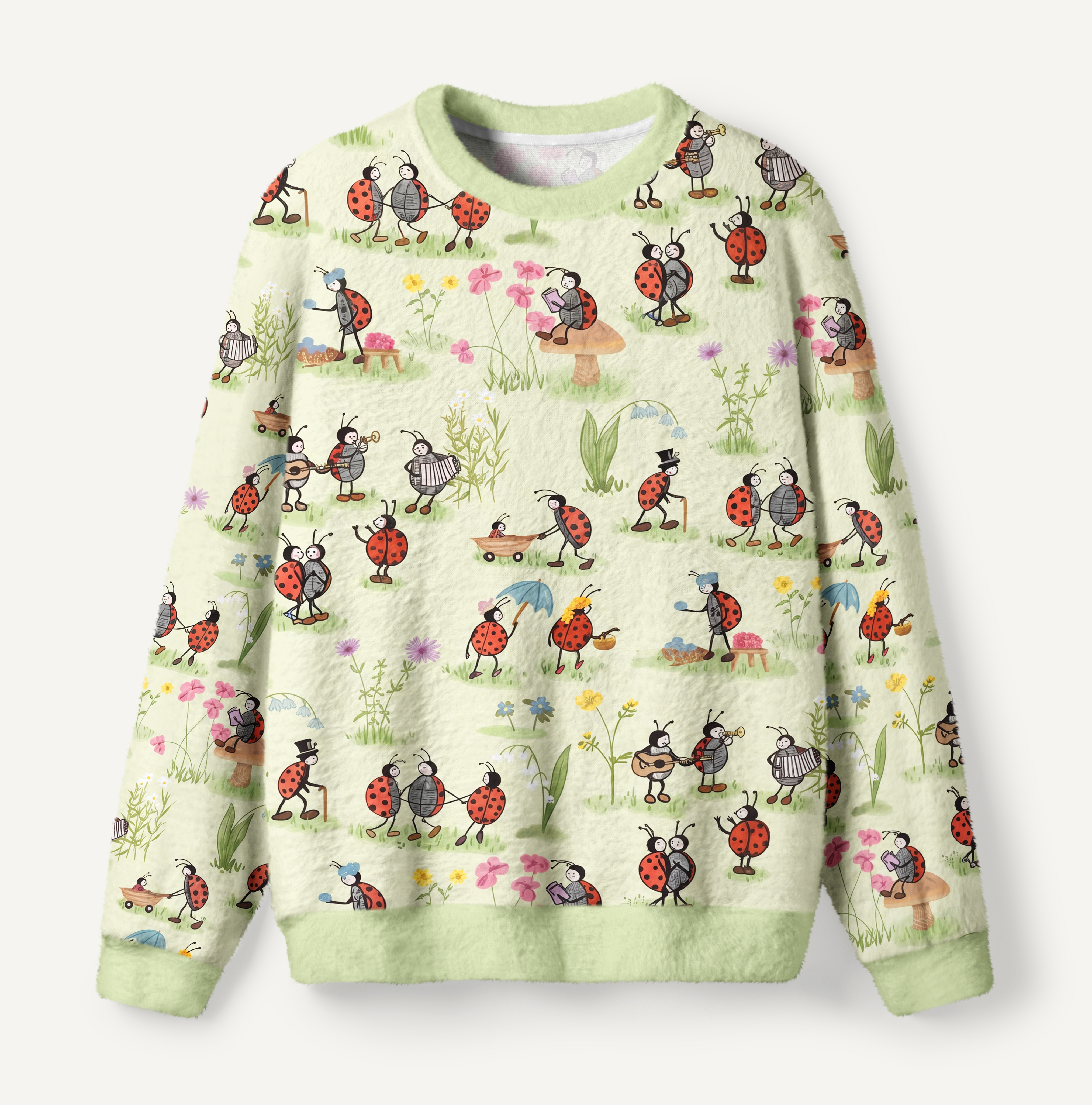 Ladybug and Flower Ugly Fuzzy Fleece Sweatshirt