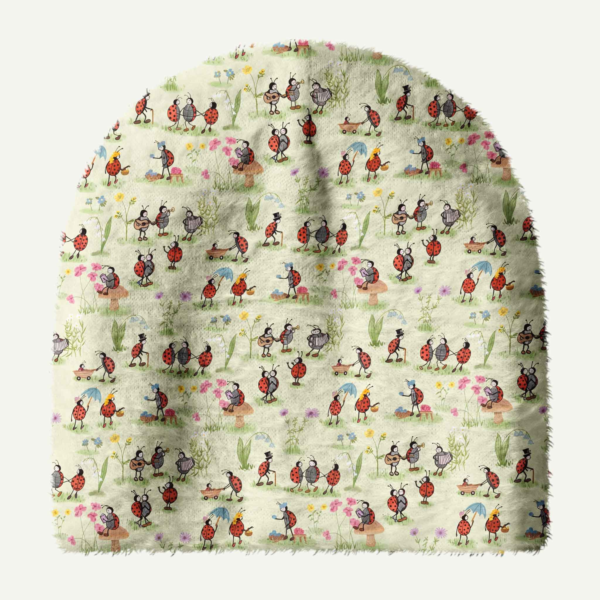 Ladybug and Flower Plush Knit Hat