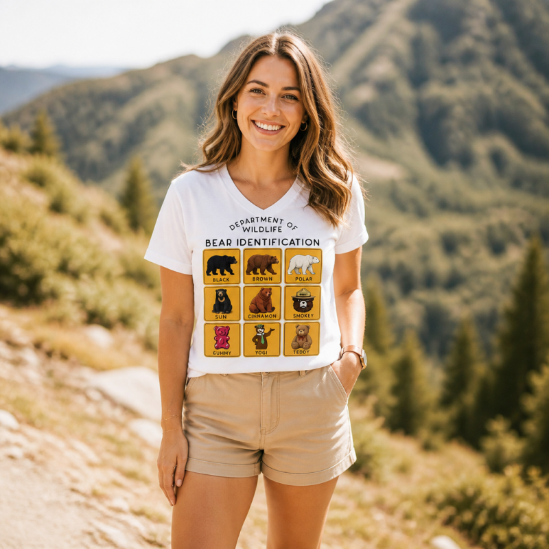 Department of Wildlife Bear Identification Grid V-neck T-Shirt