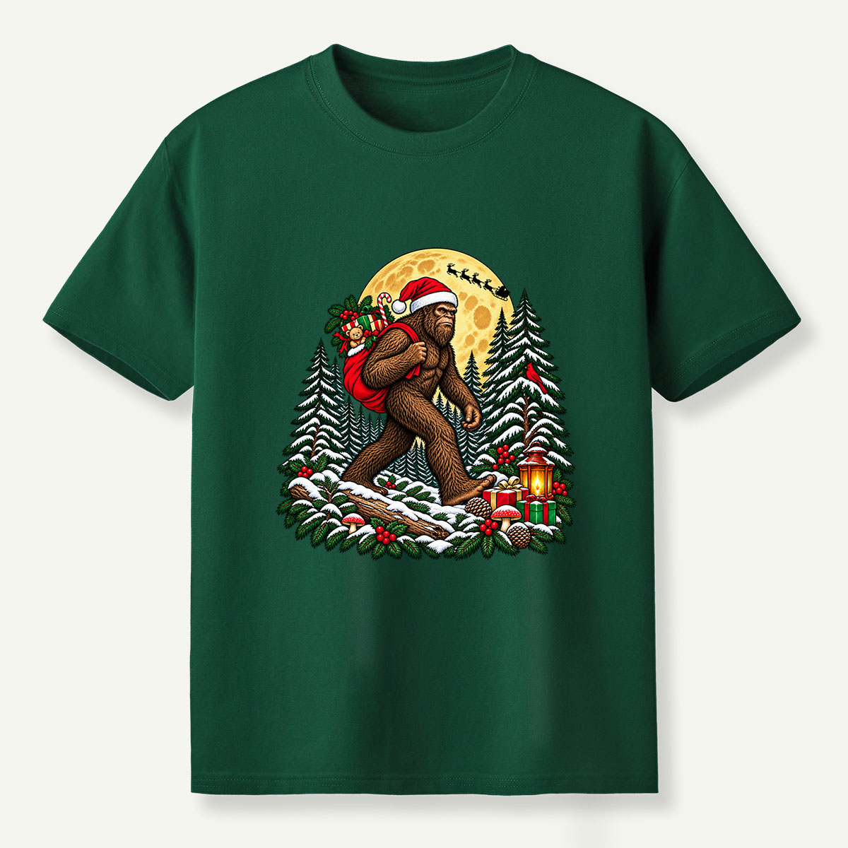 Christmas Bigfoot Santa Gift Delivery In Snowy Forest T-Shirt